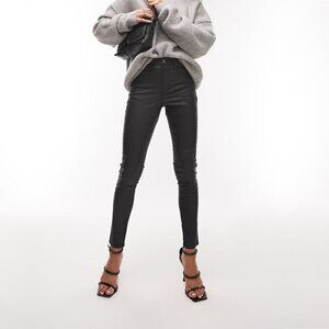 2/$30 Topshop Moto Petite Jamie Jeans High Rise Skinny Coated Black W26 #9336
